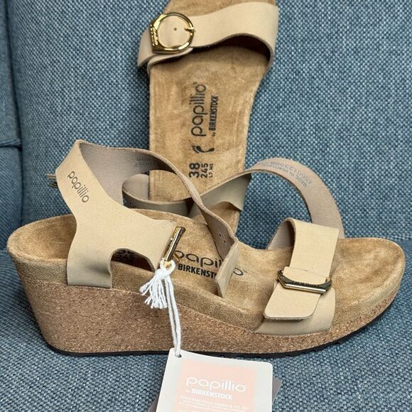 Birkenstock Women’s Papllio Soley Sandcastle Nubuck Wedge Sandals size 7 - Picture 7 of 8